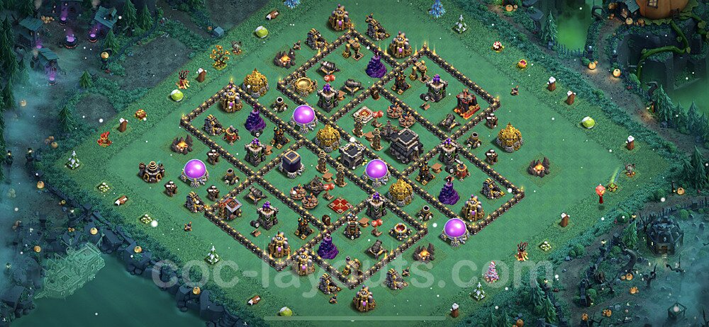 Anti GoWiWi / GoWiPe TH9 Base Plan with Link, Hybrid, Copy Town Hall 9 Design 2022, #208