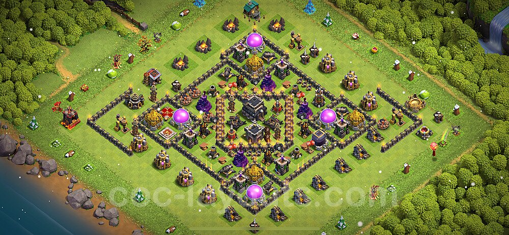 Anti Everything TH9 Base Plan with Link, Hybrid, Copy Town Hall 9 Design 2023, #232