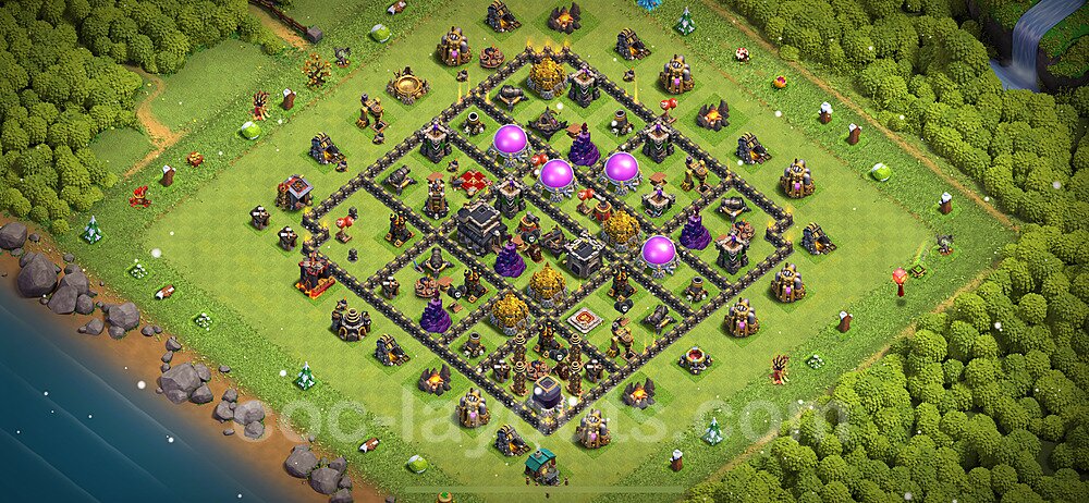 Anti Everything TH9 Base Plan with Link, Hybrid, Copy Town Hall 9 Design 2024, #238