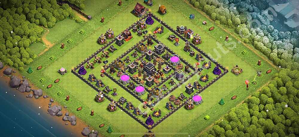 TH9 Anti 2 Stars Base Plan with Link, Anti Air / Dragon, Copy Town Hall 9 Base Design 2025, #244