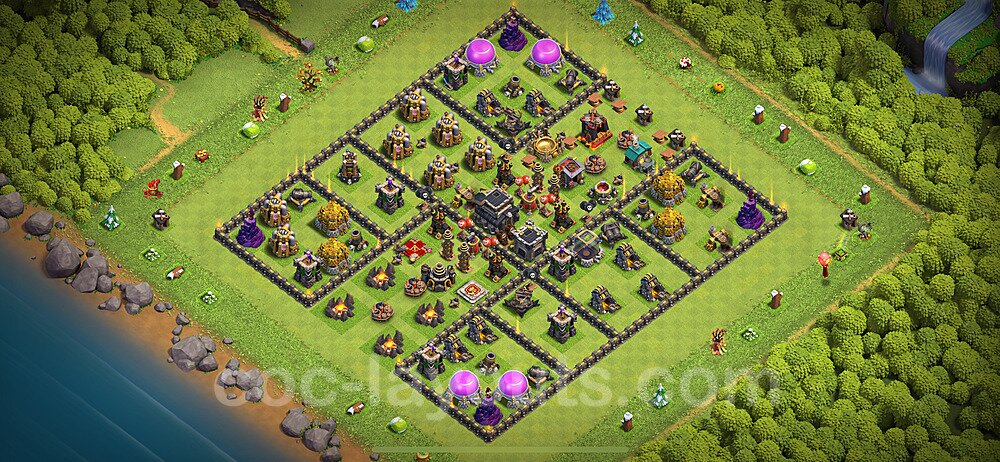 TH9 Trophy Base Plan with Link, Copy Town Hall 9 Base Design 2024, #250