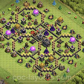 Base plan TH9 Max Levels with Link, Anti Everything, Hybrid for Farming 2023, #100