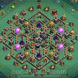 Base plan TH9 Max Levels with Link, Anti Everything, Hybrid for Farming, #198
