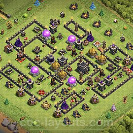 Base plan TH9 (design / layout) with Link, Anti Everything, Hybrid for Farming, #213