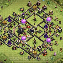 Base plan TH9 (design / layout) with Link, Hybrid, Anti Everything for Farming, #224