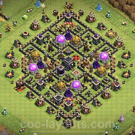 Diseño de aldea para farming Ayuntamiento 9 Copiar, Anti Aire / Dragón, Híbrido - COC TH9 Perfecta Distribucion 2023 + Enlace - #234