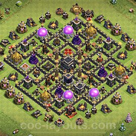 Base plan TH9 (design / layout) with Link, Anti 3 Stars, Hybrid for Farming, #242