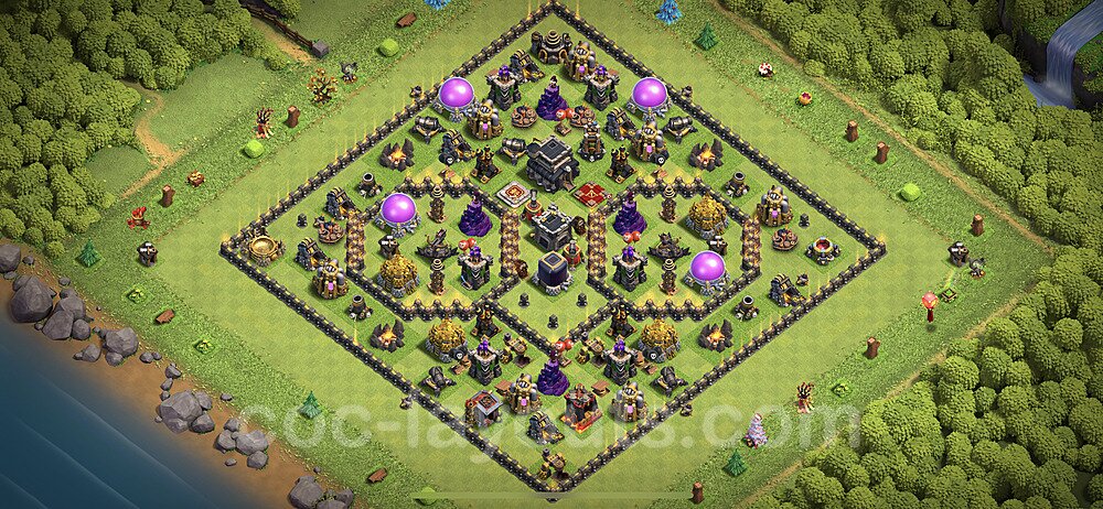 Base plan TH9 Max Levels with Link, Hybrid, Anti Everything for Farming, #204