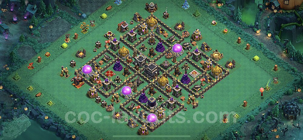 Base plan TH9 Max Levels with Link, Anti Everything, Hybrid for Farming, #205
