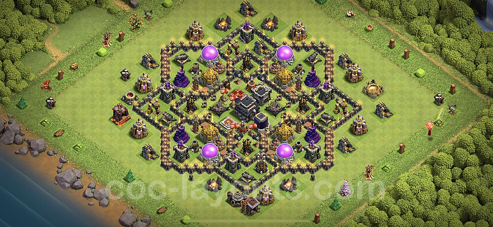 Base plan TH9 Max Levels with Link, Anti Air / Dragon, Anti 3 Stars for Farming, #208