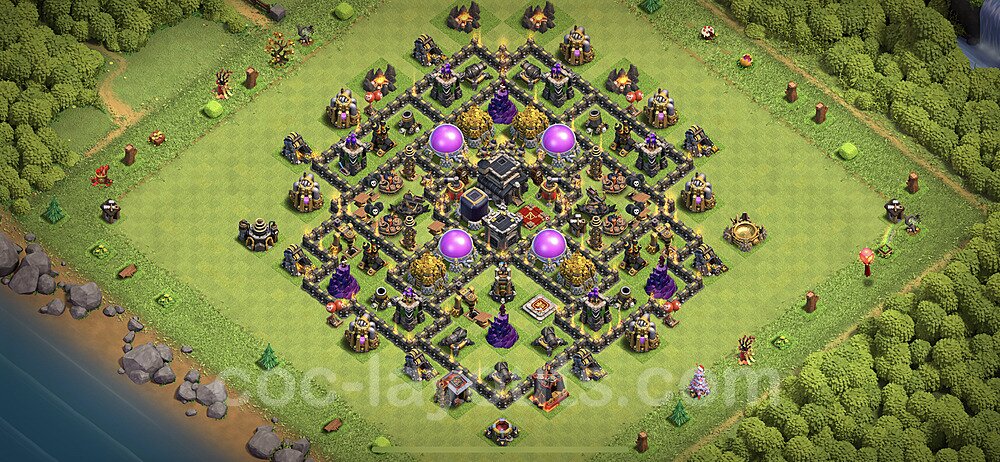 Base plan TH9 Max Levels with Link, Anti Everything, Hybrid for Farming 2023, #222