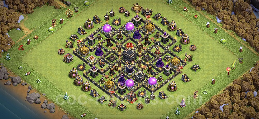 Base plan TH9 (design / layout) with Link, Anti 3 Stars, Hybrid for Farming, #242