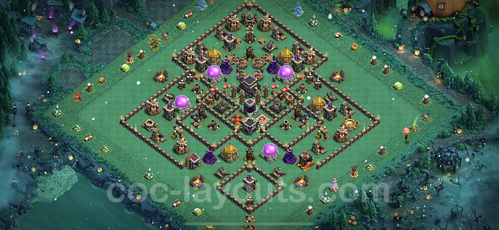 Base plan TH9 (design / layout) with Link, Anti 2 Stars, Hybrid for Farming 2022, #259