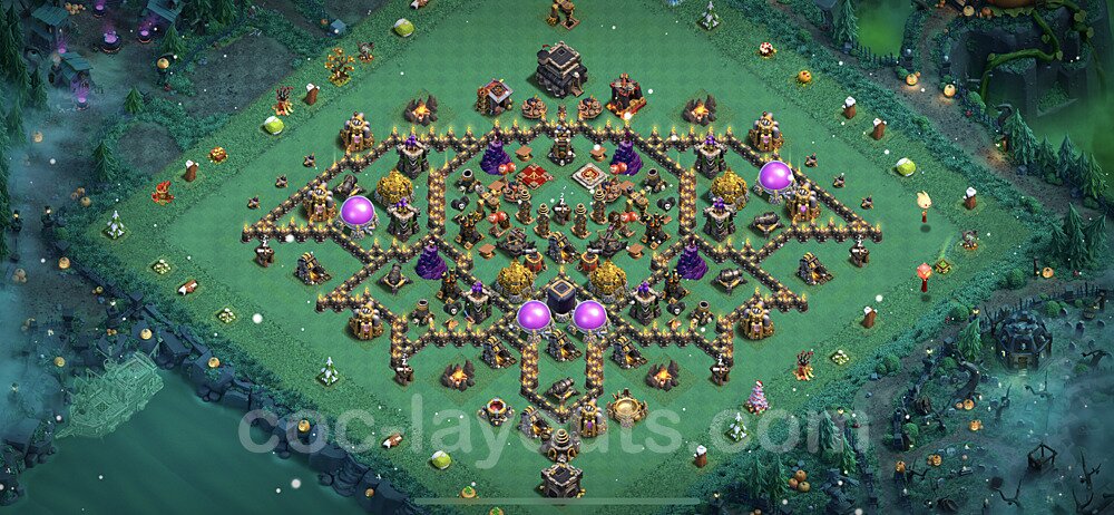 TH9 Funny Troll Base Plan with Link, Copy Town Hall 9 Art Design 2023, #16