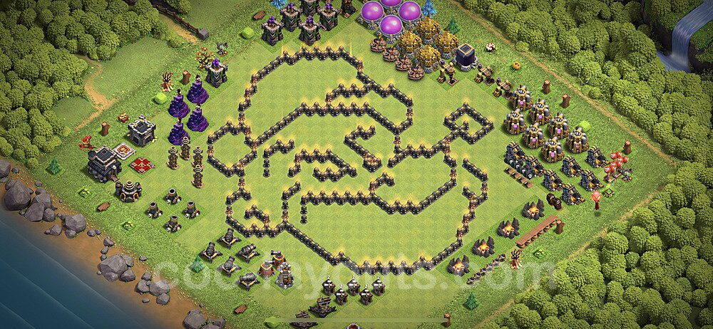 TH9 Funny Troll Base Plan with Link, Copy Town Hall 9 Art Design 2023, #23