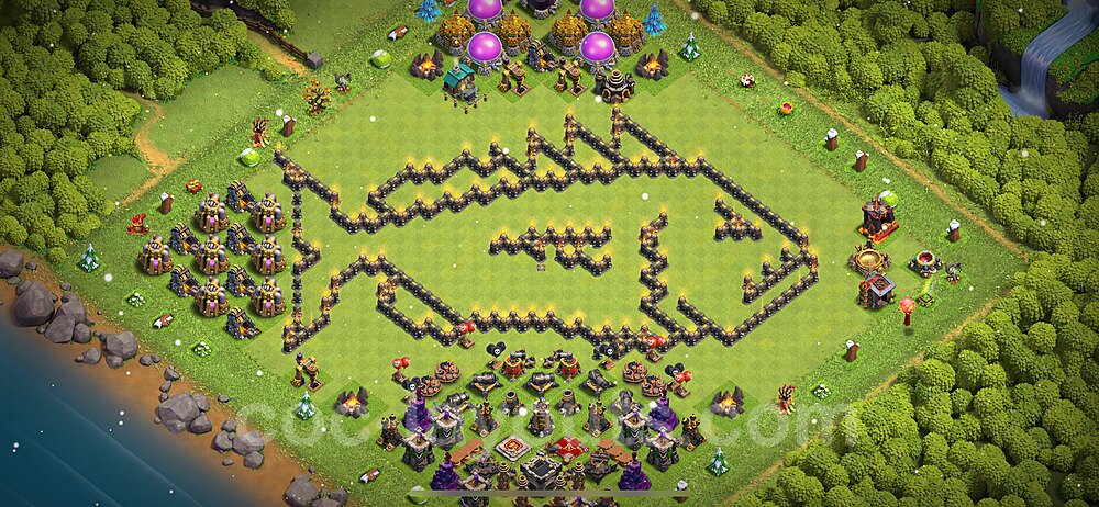 TH9 Funny Troll Base Plan with Link, Copy Town Hall 9 Art Design 2024, #26