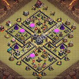 Diseño de aldea para Guerra Anti 3 Estrellas Ayuntamiento 9 Copiar, Anti Todo - COC TH9 Perfecta Distribucion 2025 + Enlace - #125