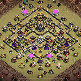 TH9 Anti 2 Stars CWL War Base Plan with Link, Copy Town Hall 9 Design 2025, #128