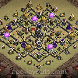 Diseño de aldea para Guerra Anti 2 Estrellas Ayuntamiento 9 Copiar, Híbrido - COC TH9 Perfecta Distribucion 2023 + Enlace - #78