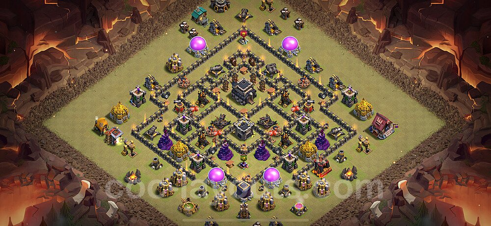 Diseño de aldea para Guerra Anti 2 Estrellas Ayuntamiento 9 Copiar - COC TH9 Perfecta Distribucion 2025 + Enlace - #128